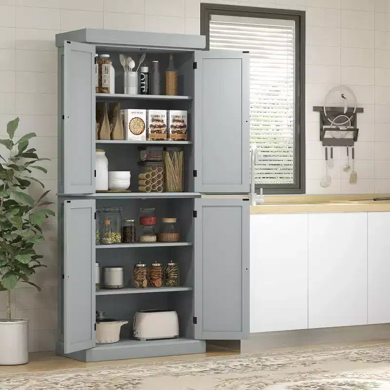 HOMCOM Buffet de Cuisine Traditionnel Autonome de 72 po avec 2 Armoires et Étagères Réglables