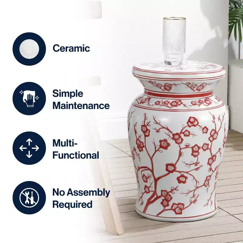 JONATHAN Y Cherry Blossom 17.7 Tabouret de jardin/Table d'appoint en céramique