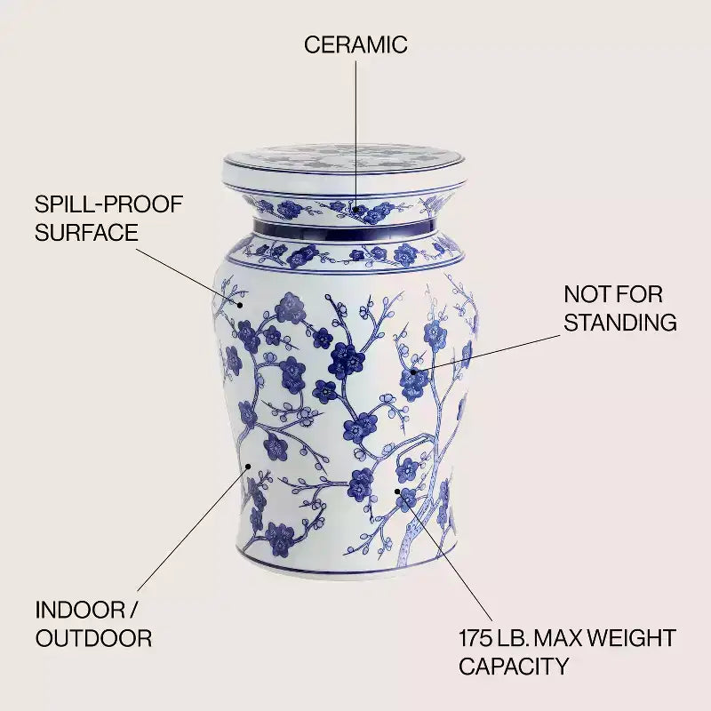 JONATHAN Y Cherry Blossom 17.7 Tabouret de jardin/Table d'appoint en céramique