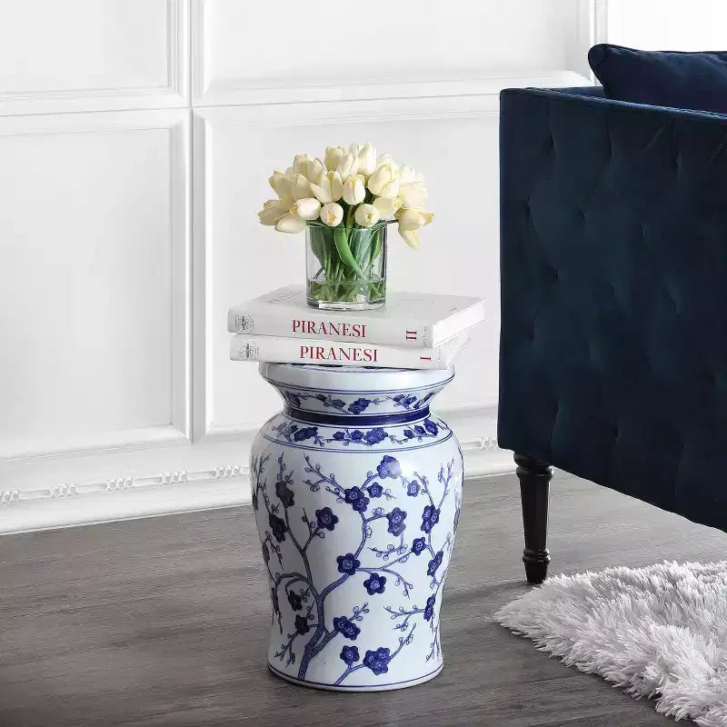 JONATHAN Y Cherry Blossom 17.7 Tabouret de jardin/Table d'appoint en céramique
