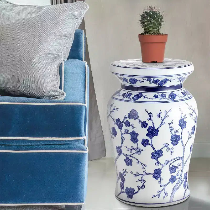 JONATHAN Y Cherry Blossom 17.7 Tabouret de jardin/Table d'appoint en céramique