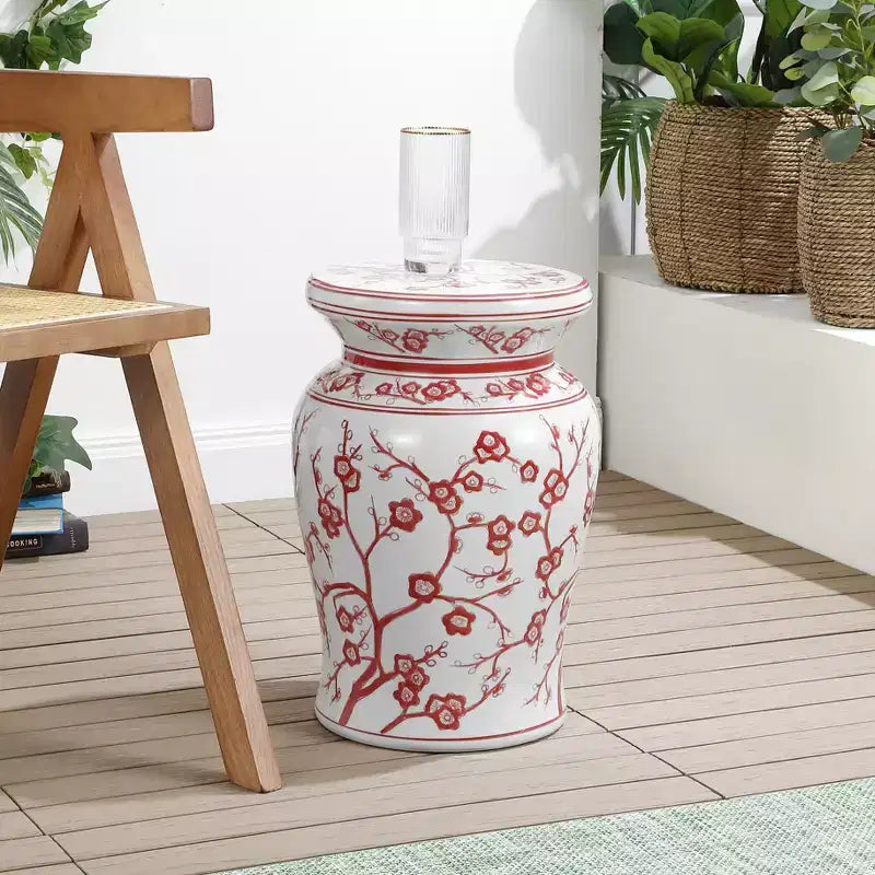 JONATHAN Y Cherry Blossom 17.7 Tabouret de jardin/Table d'appoint en céramique
