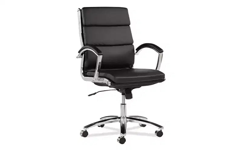 Alera Alera Neratoli Mid-Back Slim Profile Chair, Faux Leather, Supports Up to 275 lb, Black Seat/Back, Chrome Base