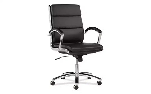 Alera Alera Neratoli Mid-Back Slim Profile Chair, Faux Leather, Supports Up to 275 lb, Black Seat/Back, Chrome Base