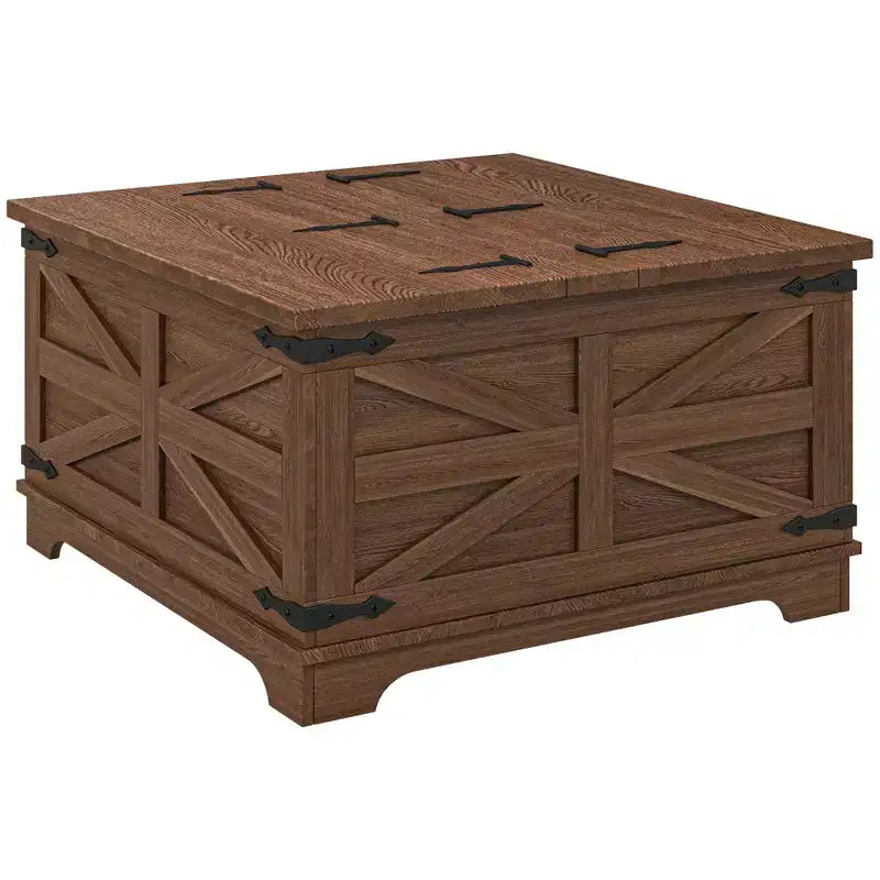 Table basse HOMCOM de style ferme avec plateau relevable, compartiment de rangement caché, table basse carrée pour salon