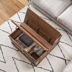 Table basse HOMCOM de style ferme avec plateau relevable, compartiment de rangement caché, table basse carrée pour salon