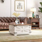 Table basse HOMCOM de style ferme avec plateau relevable, compartiment de rangement caché, table basse carrée pour salon