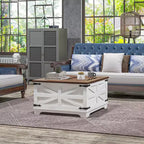 Table basse HOMCOM de style ferme avec plateau relevable, compartiment de rangement caché, table basse carrée pour salon