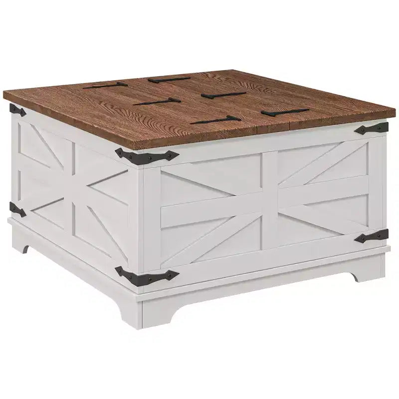 Table basse HOMCOM de style ferme avec plateau relevable, compartiment de rangement caché, table basse carrée pour salon
