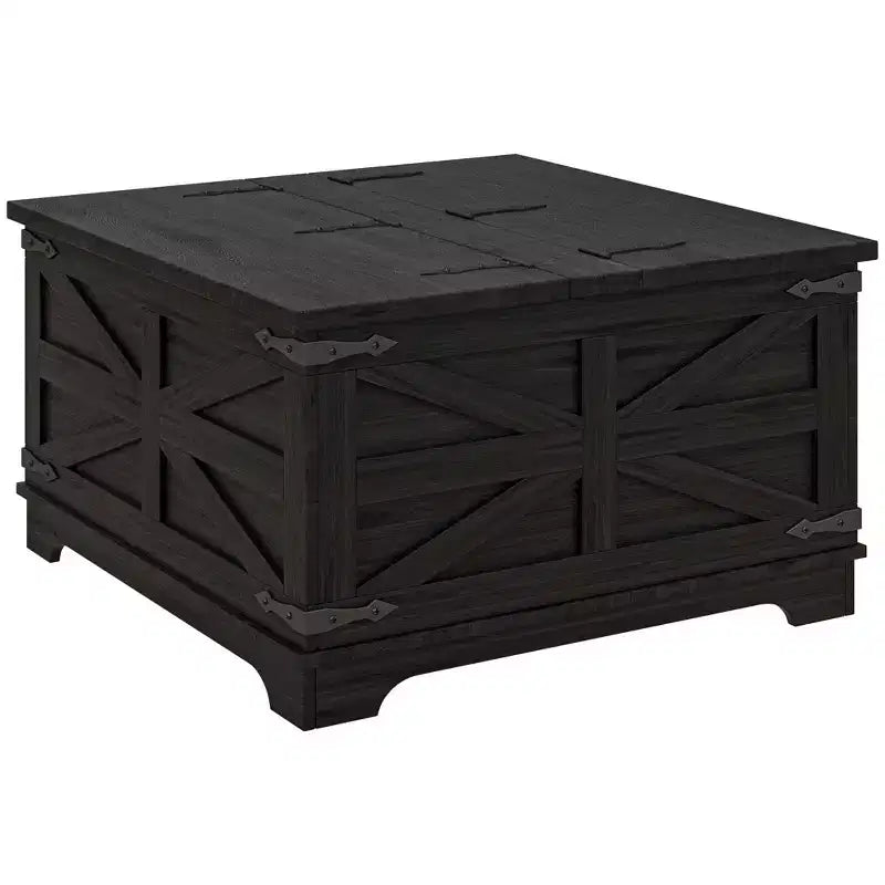 Table basse HOMCOM de style ferme avec plateau relevable, compartiment de rangement caché, table basse carrée pour salon