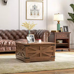Table basse HOMCOM de style ferme avec plateau relevable, compartiment de rangement caché, table basse carrée pour salon