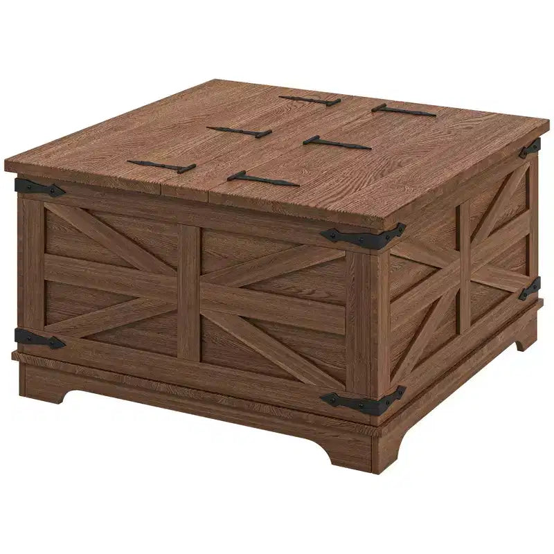 Table basse HOMCOM de style ferme avec plateau relevable, compartiment de rangement caché, table basse carrée pour salon