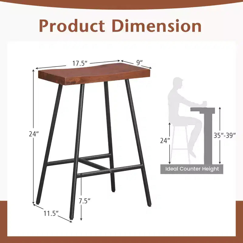 Lot de 2 tabourets de bar industriels Costway, hauteur comptoir, chaise de pub avec cadre en métal