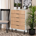 Baxton Studio Karima Mid-Century Modern Two-Tone White and Natural Brown Finished Wood and Black Metal 5-Drawer Storage Cabinet