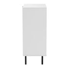 Meuble de rangement à 5 tiroirs Baxton Studio Karima en bois bicolore blanc et marron naturel et métal noir, style moderne du milieu du siècle