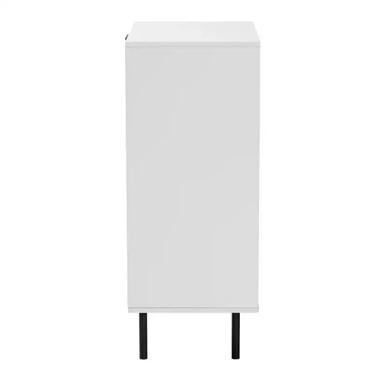 Meuble de rangement à 5 tiroirs Baxton Studio Karima en bois bicolore blanc et marron naturel et métal noir, style moderne du milieu du siècle