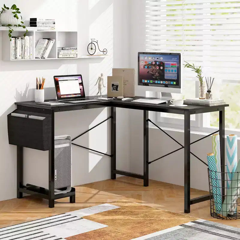 Bureau d'ordinateur Costway en forme de L, réversible, avec sac de rangement latéral et support d'unité centrale, gris foncé