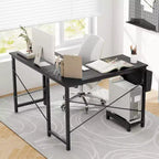 Bureau d'ordinateur Costway en forme de L, réversible, avec sac de rangement latéral et support d'unité centrale, gris foncé