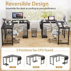 Bureau d'ordinateur Costway en forme de L, réversible, avec sac de rangement latéral et support d'unité centrale, gris foncé