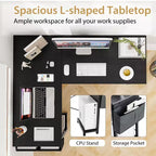 Bureau d'ordinateur Costway en forme de L, réversible, avec sac de rangement latéral et support d'unité centrale, gris foncé
