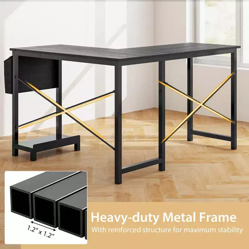 Bureau d'ordinateur Costway en forme de L, réversible, avec sac de rangement latéral et support d'unité centrale, gris foncé