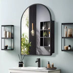 Dovelina Modern Arched Medicine Cabinet With Mirror Metal Framed Bathroom Mirror With Storage - 36x24