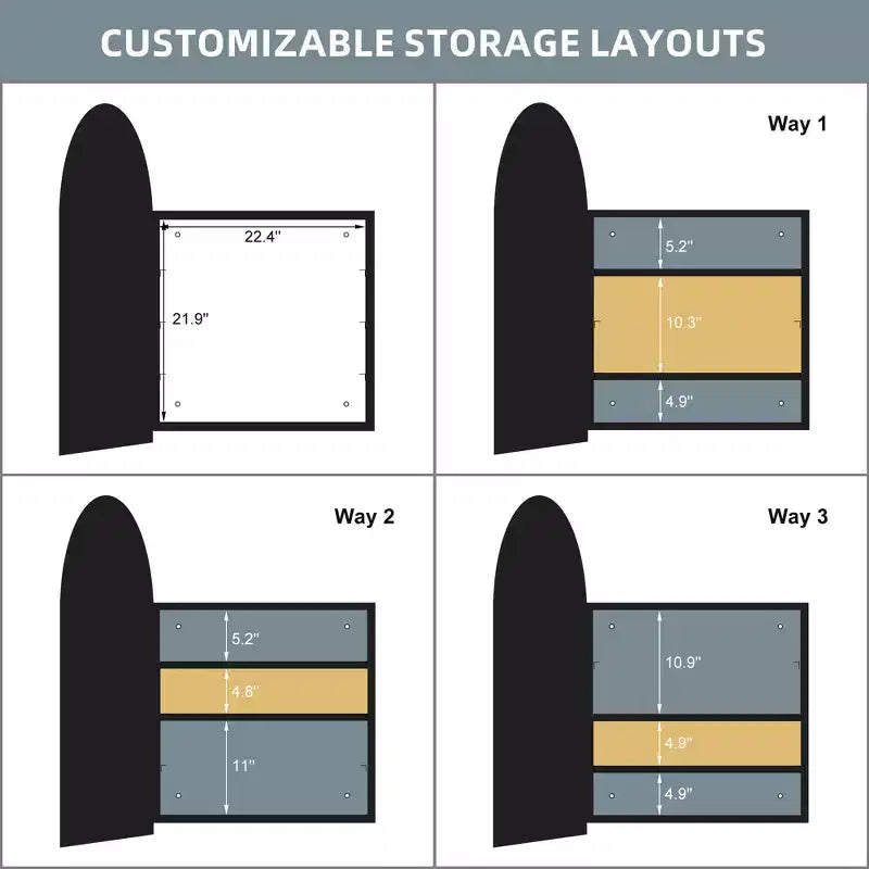 Dovelina Armoire de toilette moderne arquée avec miroir, cadre en métal, pour salle de bain avec rangement - 36x24