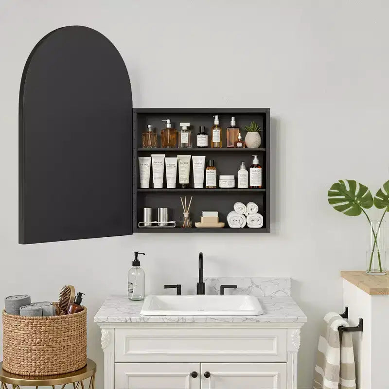 Dovelina Armoire de toilette moderne arquée avec miroir, cadre en métal, pour salle de bain avec rangement - 36x24