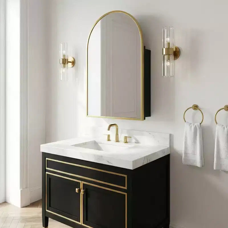 Dovelina Armoire de toilette moderne arquée avec miroir, cadre en métal, pour salle de bain avec rangement - 36x24