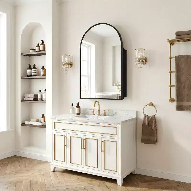 Dovelina Armoire de toilette moderne arquée avec miroir, cadre en métal, pour salle de bain avec rangement - 36x24