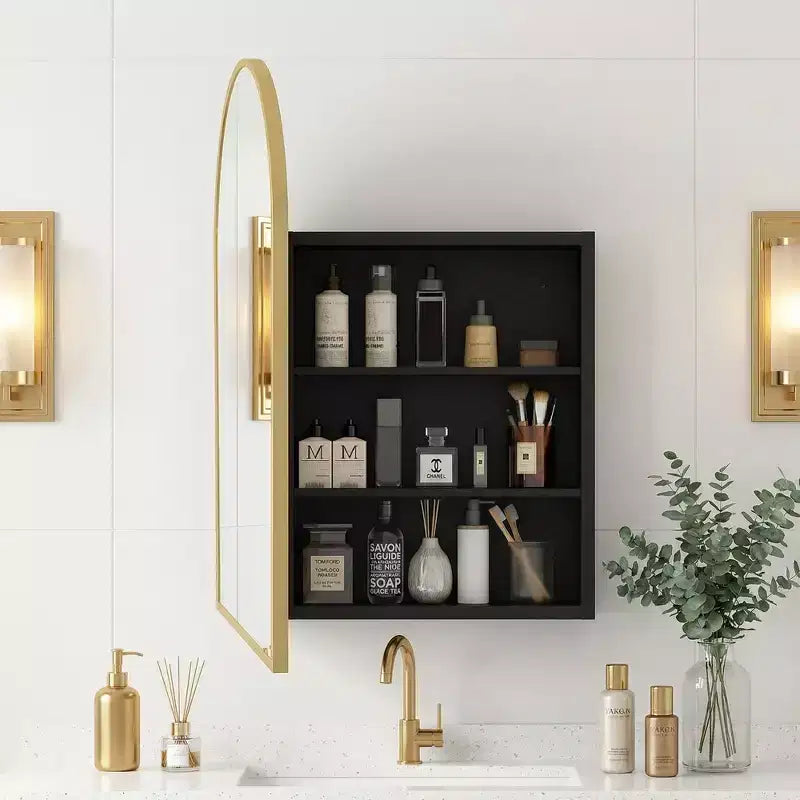 Dovelina Armoire de toilette moderne arquée avec miroir, cadre en métal, pour salle de bain avec rangement - 36x24