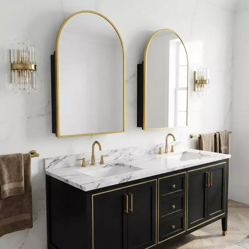 Dovelina Armoire de toilette moderne arquée avec miroir, cadre en métal, pour salle de bain avec rangement - 36x24