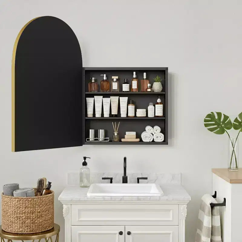 Dovelina Armoire de toilette moderne arquée avec miroir, cadre en métal, pour salle de bain avec rangement - 36x24