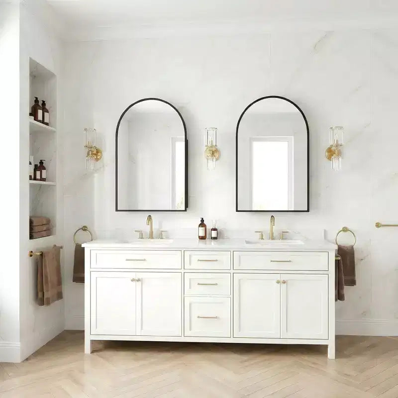 Dovelina Armoire de toilette moderne arquée avec miroir, cadre en métal, pour salle de bain avec rangement - 36x24