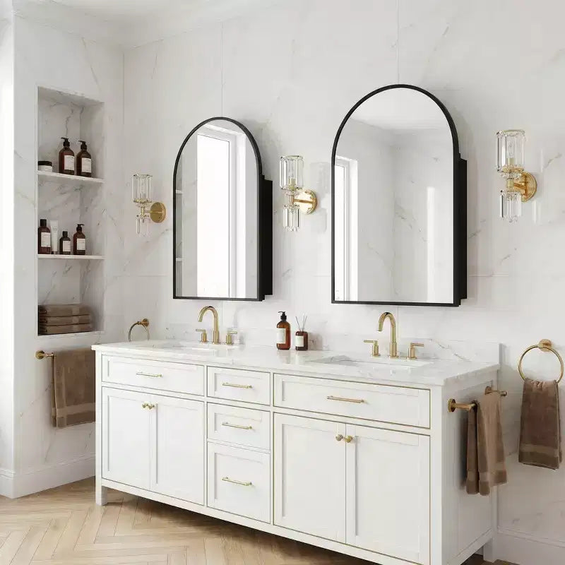 Dovelina Armoire de toilette moderne arquée avec miroir, cadre en métal, pour salle de bain avec rangement - 36x24