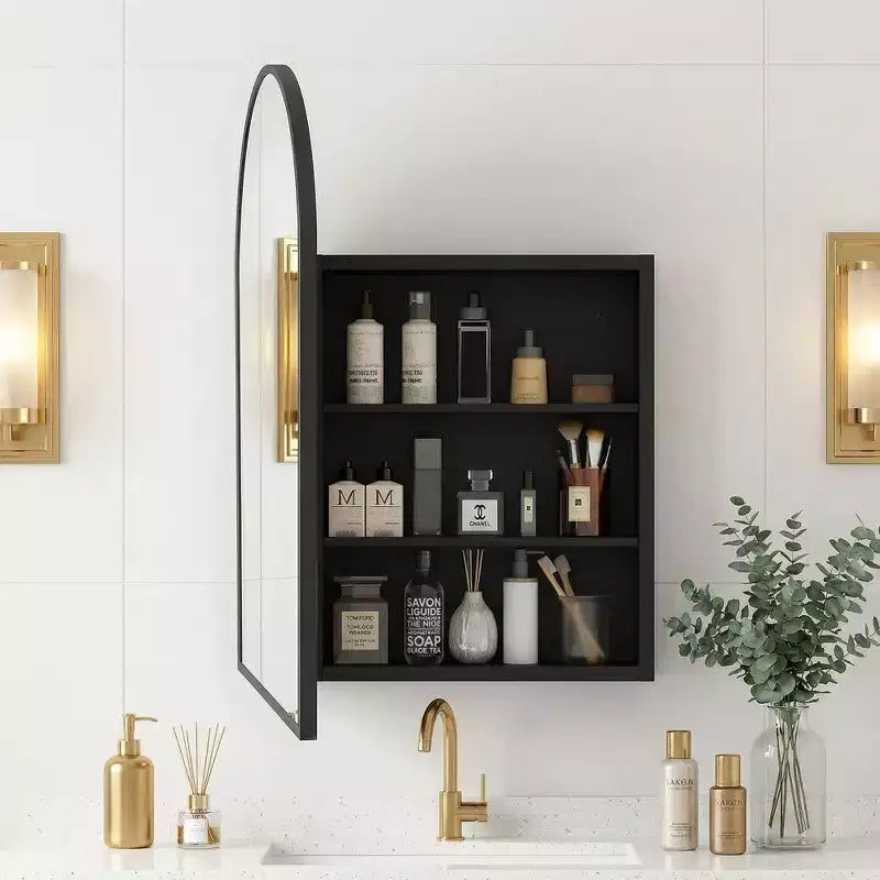 Dovelina Armoire de toilette moderne arquée avec miroir, cadre en métal, pour salle de bain avec rangement - 36x24