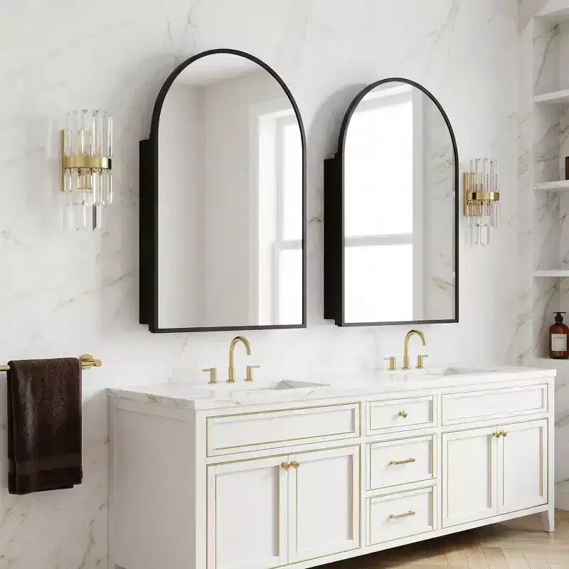 Dovelina Armoire de toilette moderne arquée avec miroir, cadre en métal, pour salle de bain avec rangement - 36x24