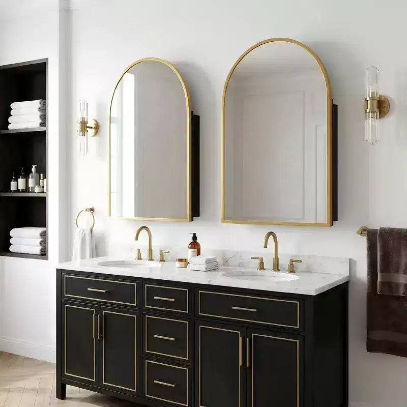 Dovelina Armoire de toilette moderne arquée avec miroir, cadre en métal, pour salle de bain avec rangement - 36x24