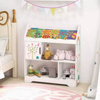 Organisateur de Rangement de Jouets Costway 3-en-1 pour Enfants avec Étagère à Livres, Meuble de Rangement Blanc/Bleu