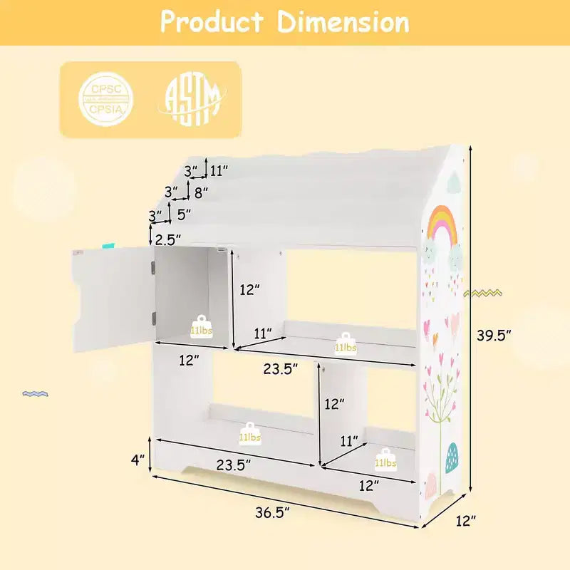 Organisateur de Rangement de Jouets Costway 3-en-1 pour Enfants avec Étagère à Livres, Meuble de Rangement Blanc/Bleu