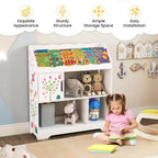 Organisateur de Rangement de Jouets Costway 3-en-1 pour Enfants avec Étagère à Livres, Meuble de Rangement Blanc/Bleu