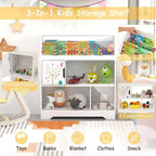 Organisateur de Rangement de Jouets Costway 3-en-1 pour Enfants avec Étagère à Livres, Meuble de Rangement Blanc/Bleu