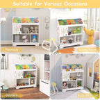 Organisateur de Rangement de Jouets Costway 3-en-1 pour Enfants avec Étagère à Livres, Meuble de Rangement Blanc/Bleu