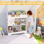 Organisateur de Rangement de Jouets Costway 3-en-1 pour Enfants avec Étagère à Livres, Meuble de Rangement Blanc/Bleu