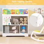 Organisateur de Rangement de Jouets Costway 3-en-1 pour Enfants avec Étagère à Livres, Meuble de Rangement Blanc/Bleu
