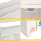 Organisateur de Rangement de Jouets Costway 3-en-1 pour Enfants avec Étagère à Livres, Meuble de Rangement Blanc/Bleu