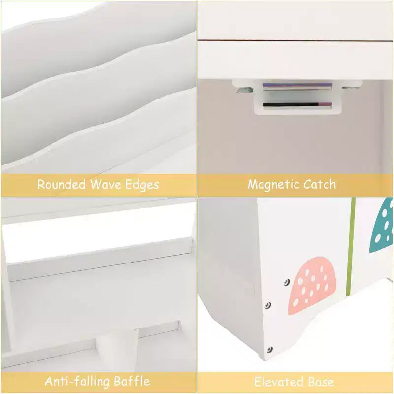 Organisateur de Rangement de Jouets Costway 3-en-1 pour Enfants avec Étagère à Livres, Meuble de Rangement Blanc/Bleu