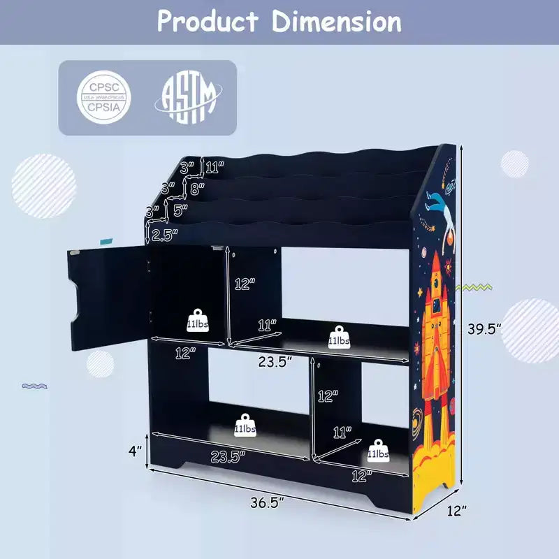 Organisateur de Rangement de Jouets Costway 3-en-1 pour Enfants avec Étagère à Livres, Meuble de Rangement Blanc/Bleu