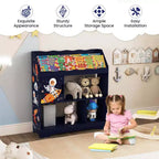 Organisateur de Rangement de Jouets Costway 3-en-1 pour Enfants avec Étagère à Livres, Meuble de Rangement Blanc/Bleu