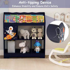 Organisateur de Rangement de Jouets Costway 3-en-1 pour Enfants avec Étagère à Livres, Meuble de Rangement Blanc/Bleu